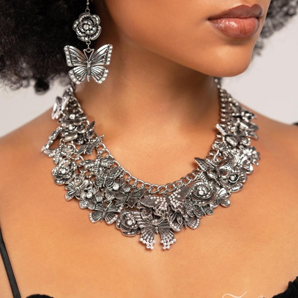 Zi Collection SET Silver Butterfly Necklace,  Earring Set And Zi Bracelet.